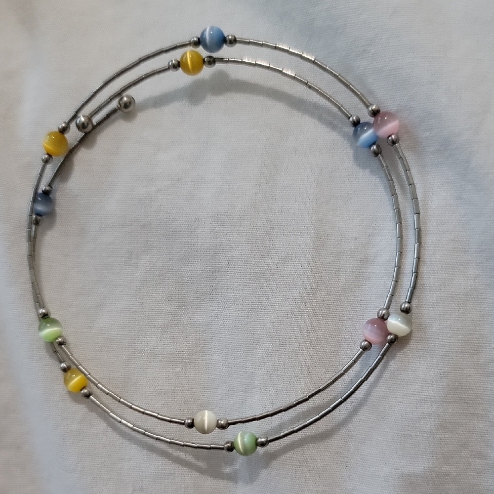 Adjustable Wire Silver Arm Or Ankle Bracelet with Colorful Beads 8"in or Larger - Picture 4 of 4
